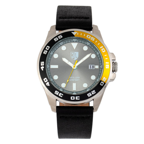 Three Leagues Artillery Leather-Band Watch with Date